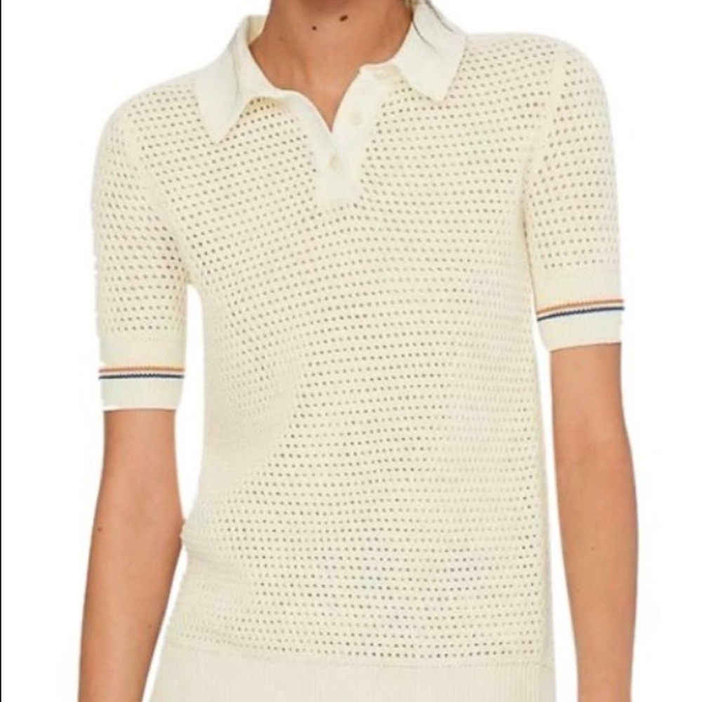 Tory Burch mesh polo ivory sweater xxs